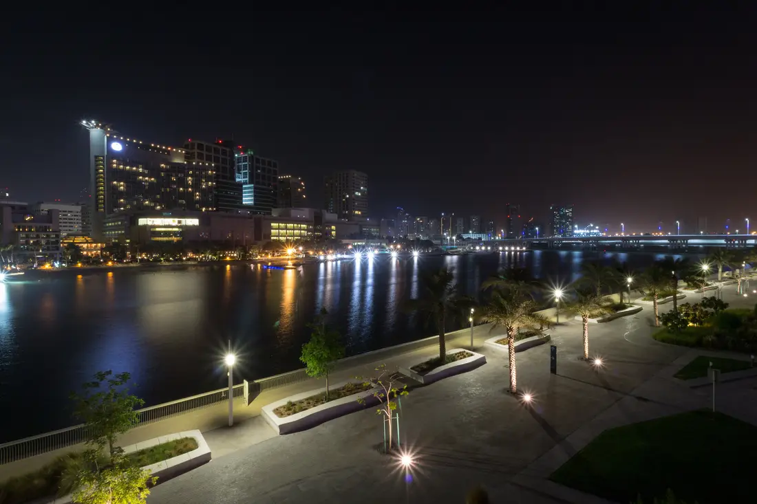 Abu Dhabi Corniche lit up at night