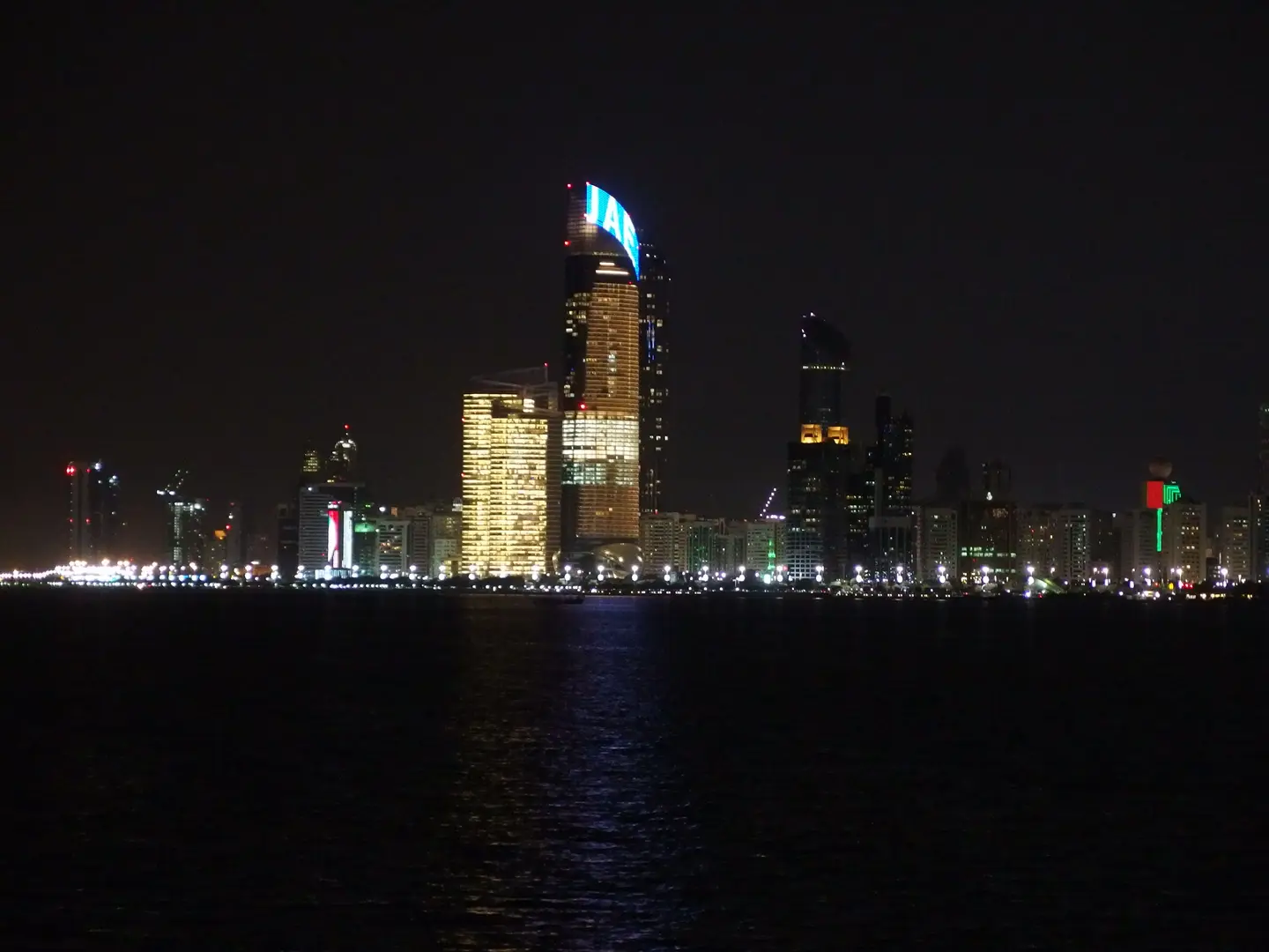 Abu Dhabi skyline lit up at night